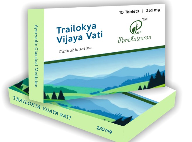 Bottle and tablets of Trailokya Vijaya Vati